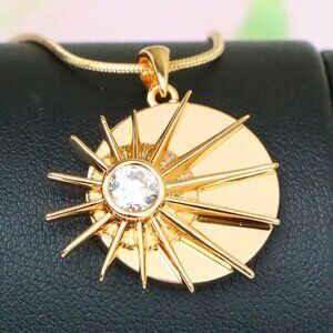 "Radiant Rose Gold Sunburst Pendant with Center Clear Crystal Accent, XPPT1250